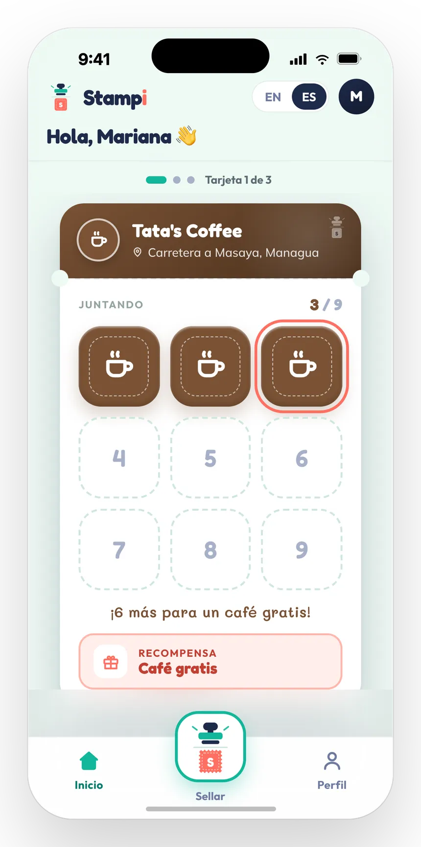 Billetera de tarjetas de fidelidad en la app Stampi