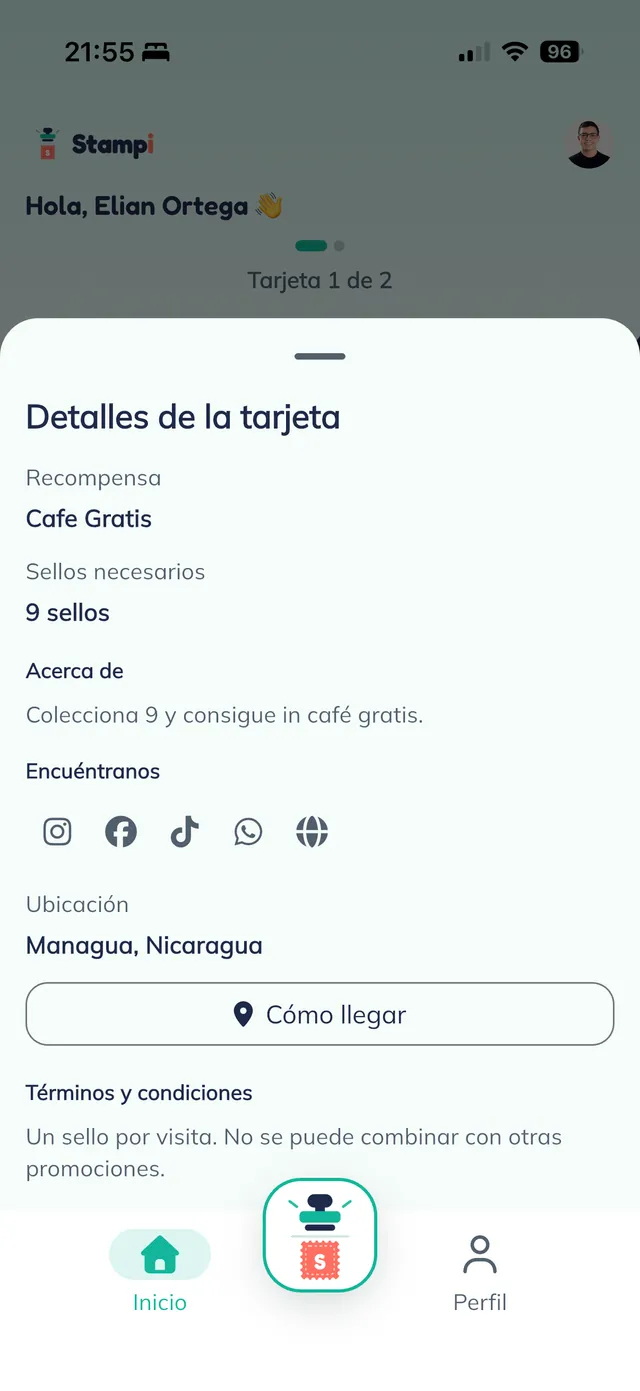 Detalles de la tarjeta del negocio