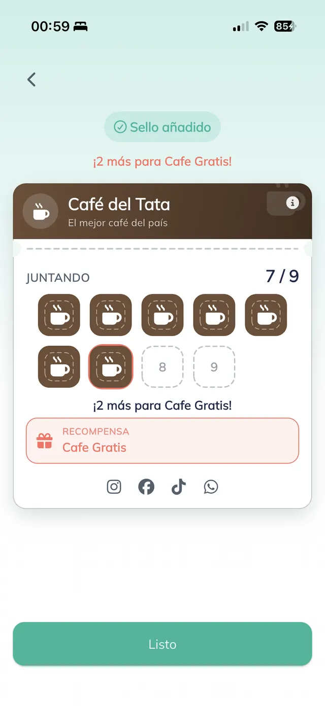 Progreso de la tarjeta de sellos