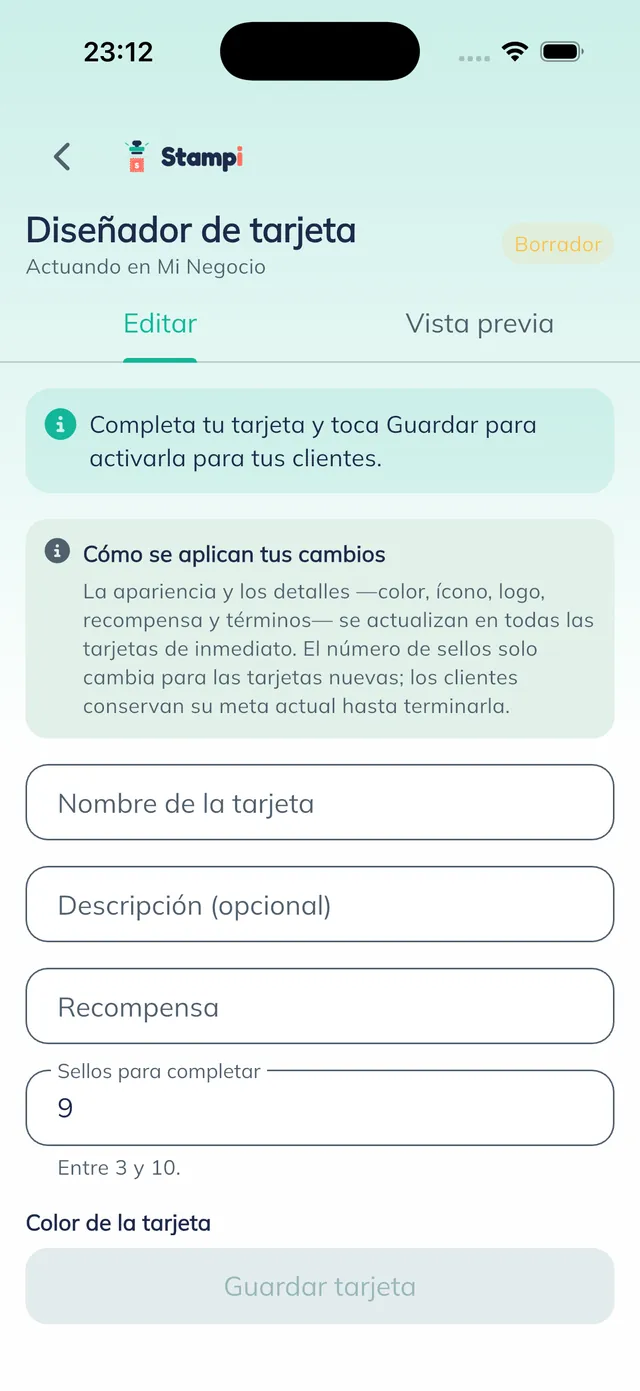 Diseñador de tarjeta, primer borrador