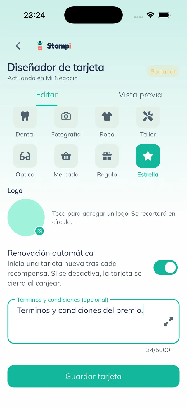 Ícono del sello y logo de la marca