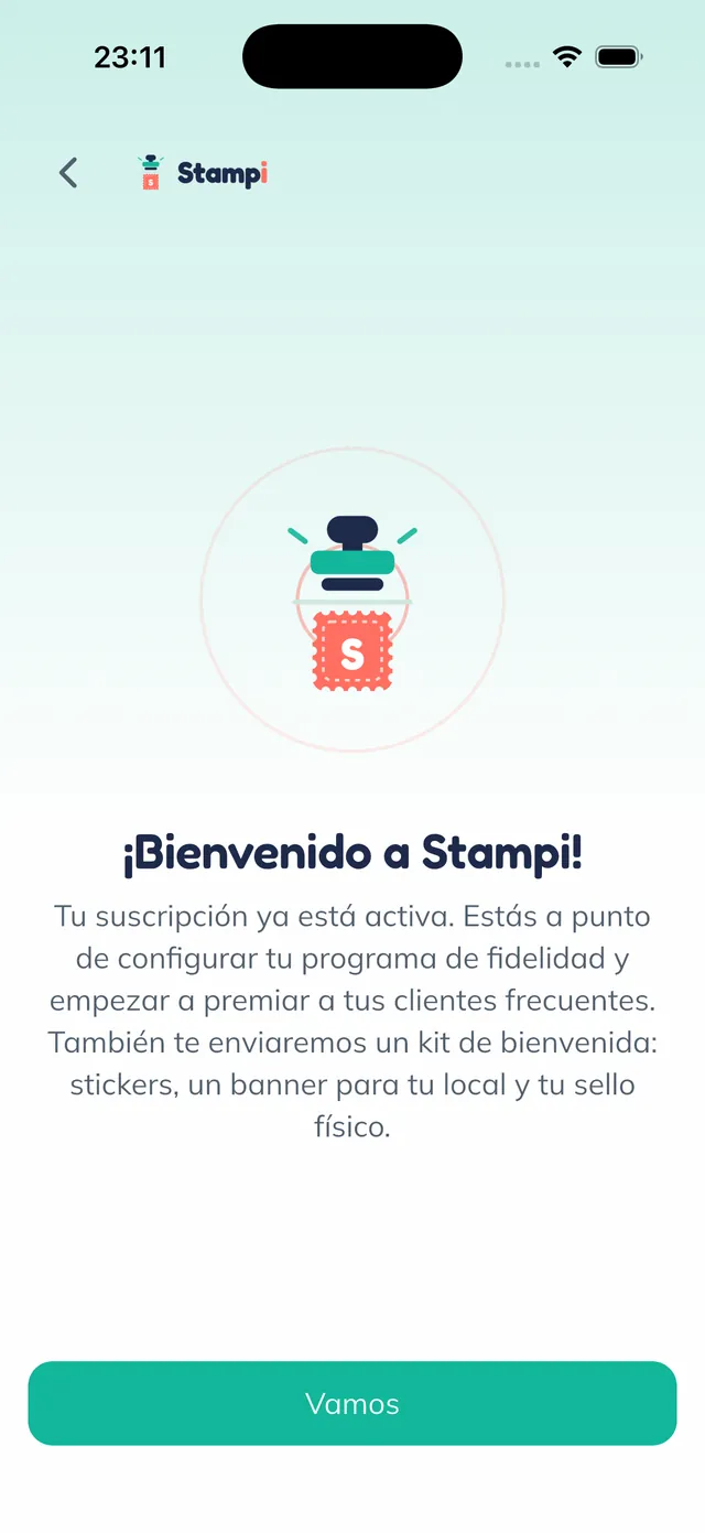 Pantalla de bienvenida con la suscripción activa