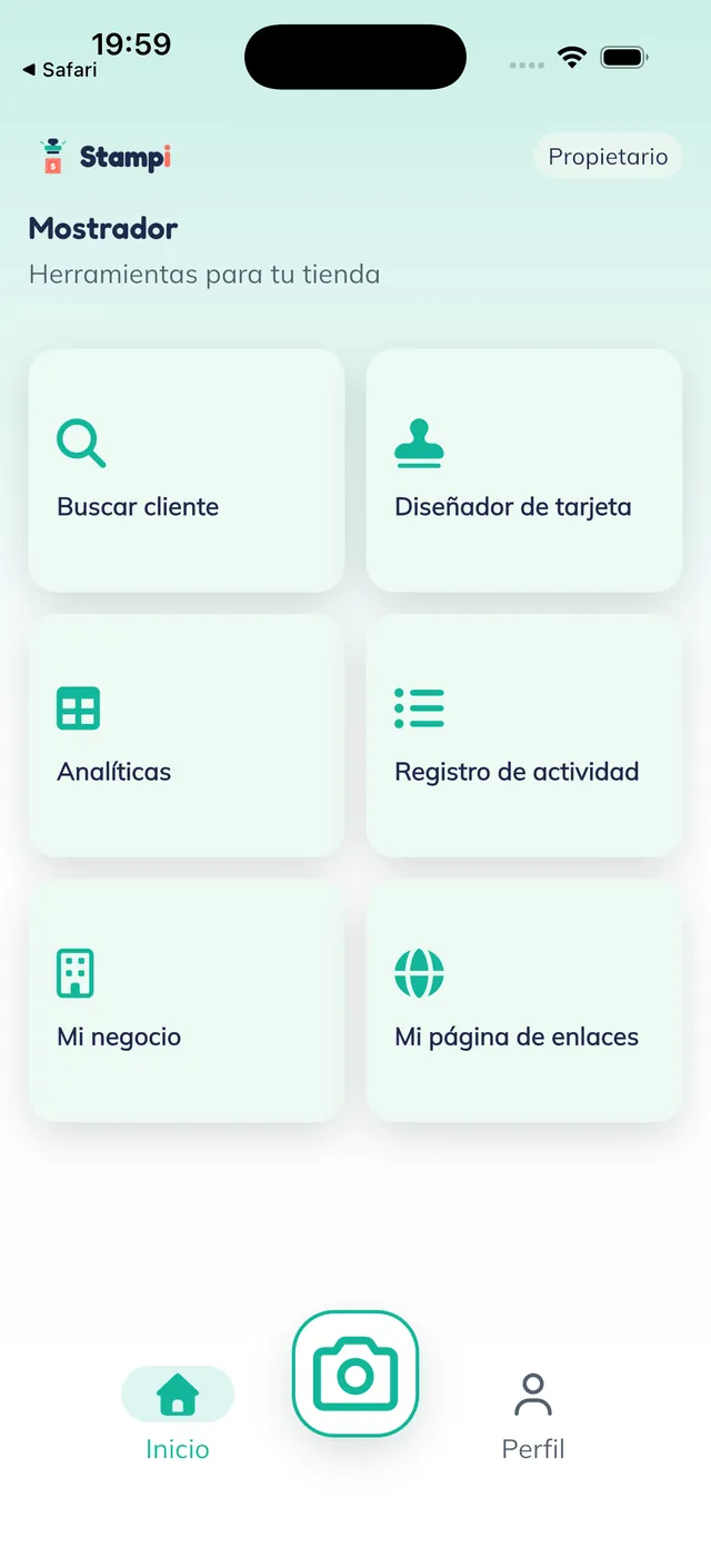Mostrador del negocio en la app de Stampi
